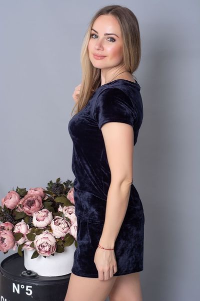 Піжама велюрова (футболка та шорти), темно-синя, XS 300020 фото